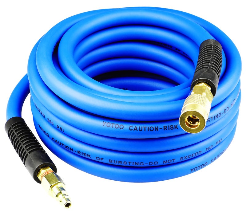 YOTOO Hybrid Air Hose 3/8-Inch by 25-Feet 300 PSI Heavy Duty, Lightweight, Kink Resistant, All-Weather Flexibility with 1/4-Inch Brass Male Fittings, Bend Restrictors, Blue - Image 1